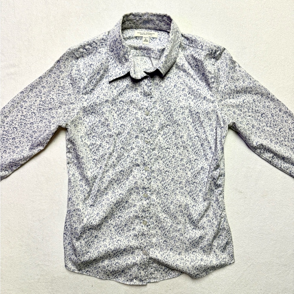 Banana Republic White Shirt with Light Blue Floral Print